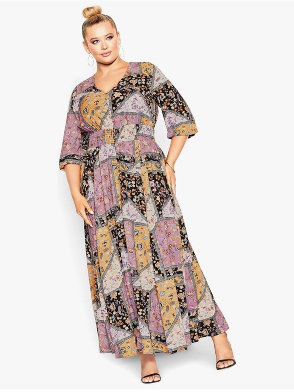 City Chic Floral Midi Dress Size 14 Flattering Fit Boho Curvy Style